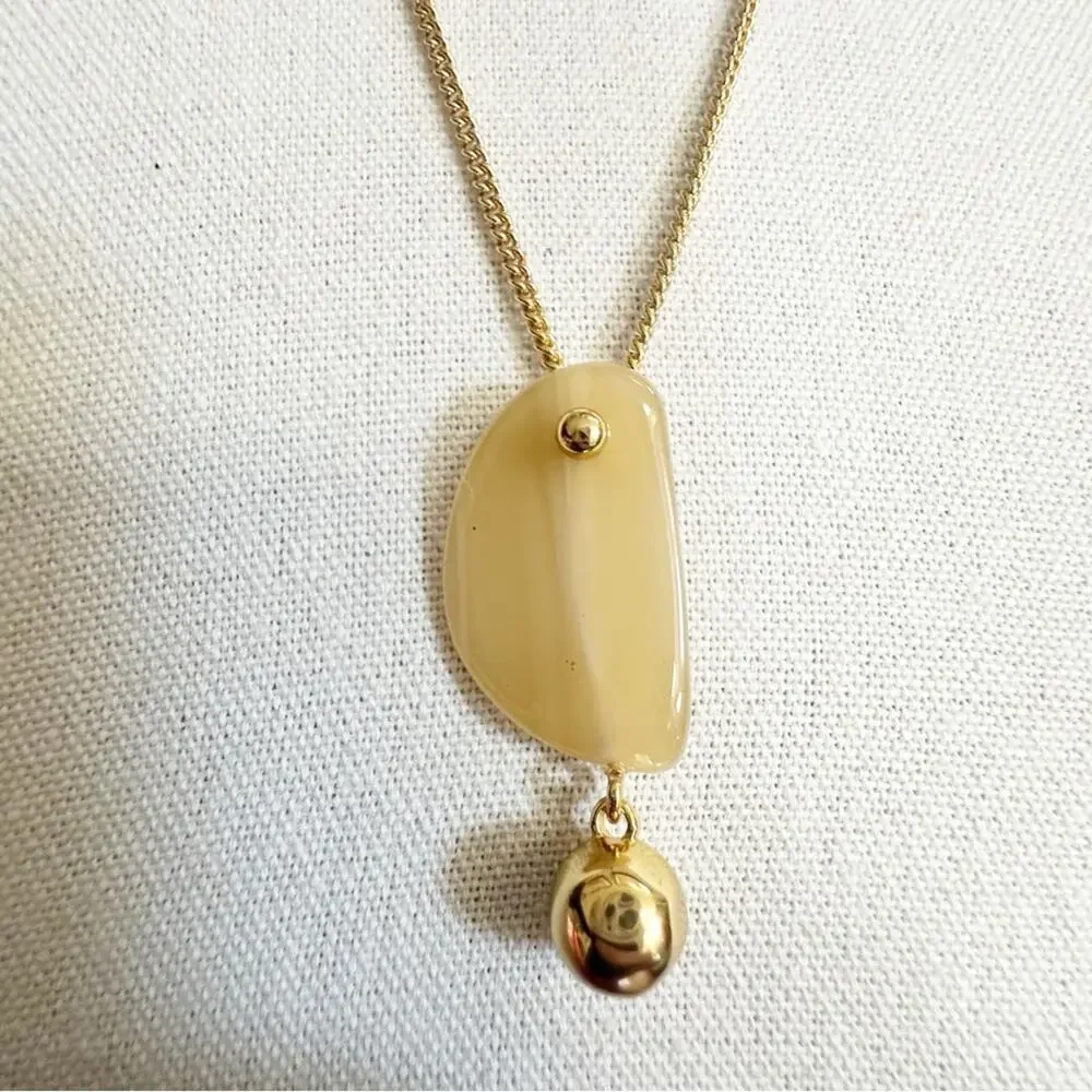 J Crew Lucite Gold tone Chain Necklace Long Pendant Casual Minimalist Preppy